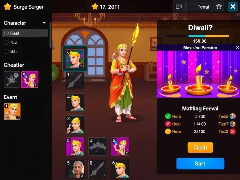 Saffron Surge Star gameplay screenshot showing character in traditional Indian setting